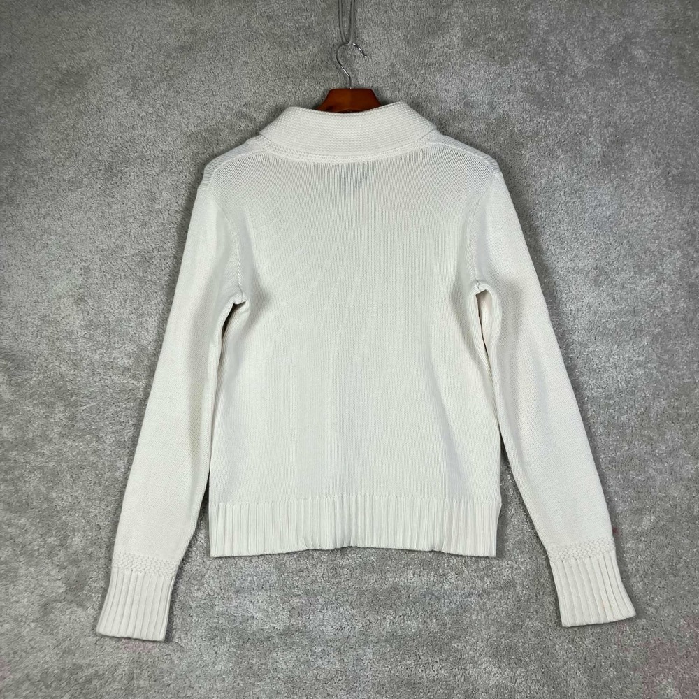 Vintage Ralph Lauren Shawl Neck Sweater Womens L White Cotton Knit Pony Logo - Picture 10 of 13